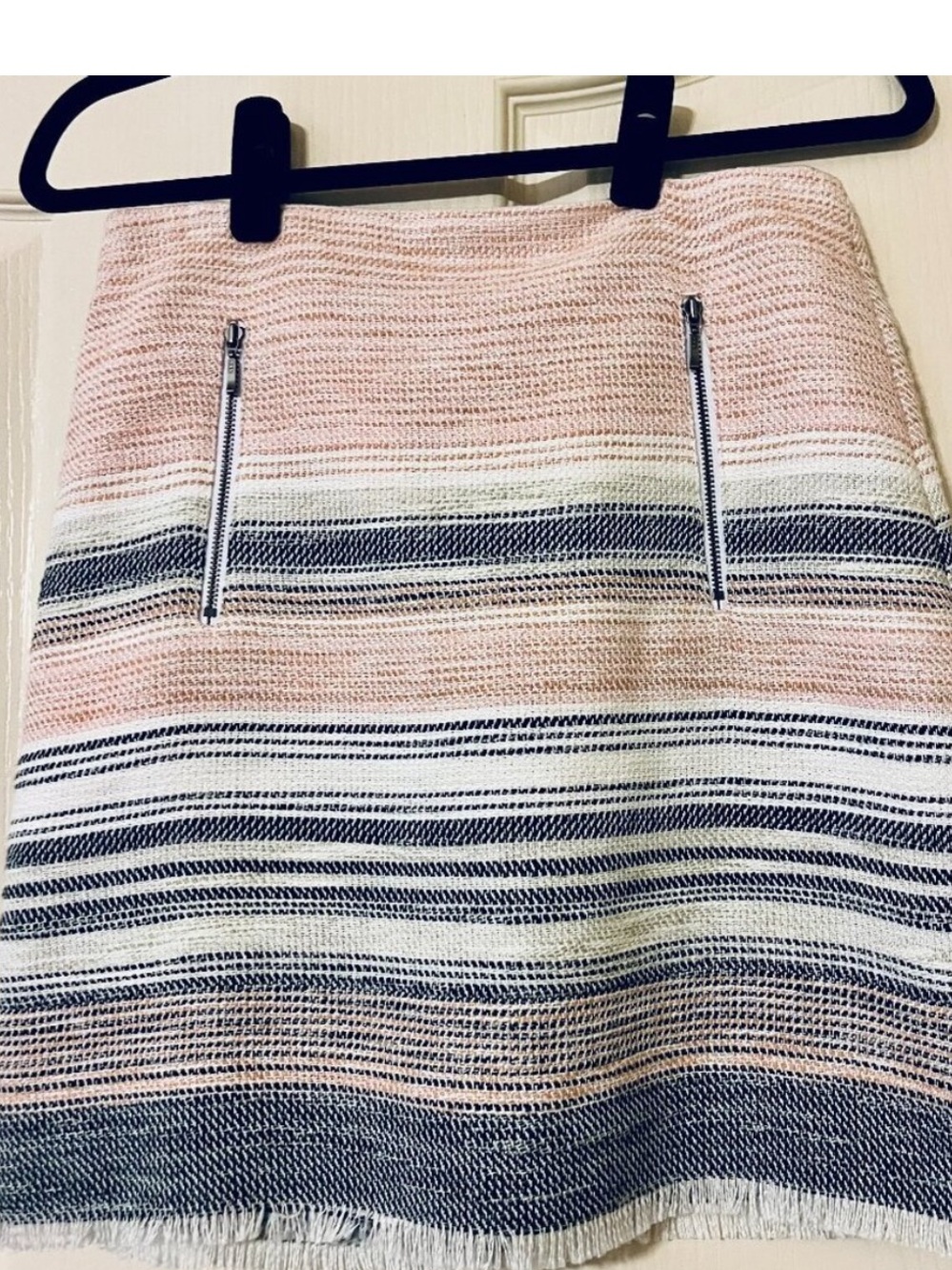 LOFT Striped Knit Mini Skirt in Pink, Navy and Cream